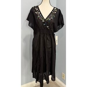 NWT DKNYC Black Sequin 100% Cotton Swim Cover Up Size 4 Resortwear